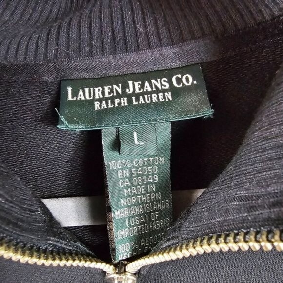 VTG Lauren Jeans Co. Womens Cotton Black 1/4 Zip Sweatshirt Sz L Zip Pocket - Picture 8 of 10